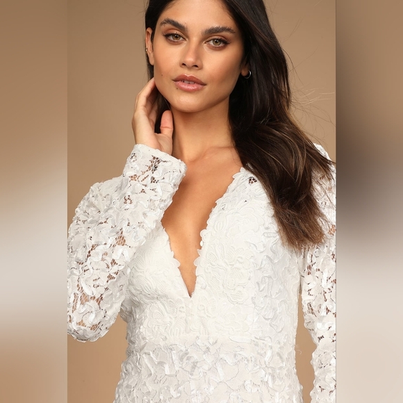 Lulus Following Your Heart White Lace Long Sleeve Maxi Dress XS Wedding Bridal - Picture 4 of 12
